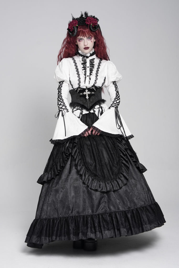 Black Lace Lace-Up Cross&Eyes Underbust Slim Women's Gothic Corset - Product - 2