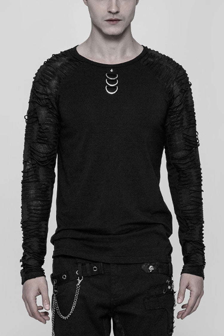 ブラック 長袖 Metal D-バックル ダメージ加工 メンズ スチームパンク T-シャツ 商品画像