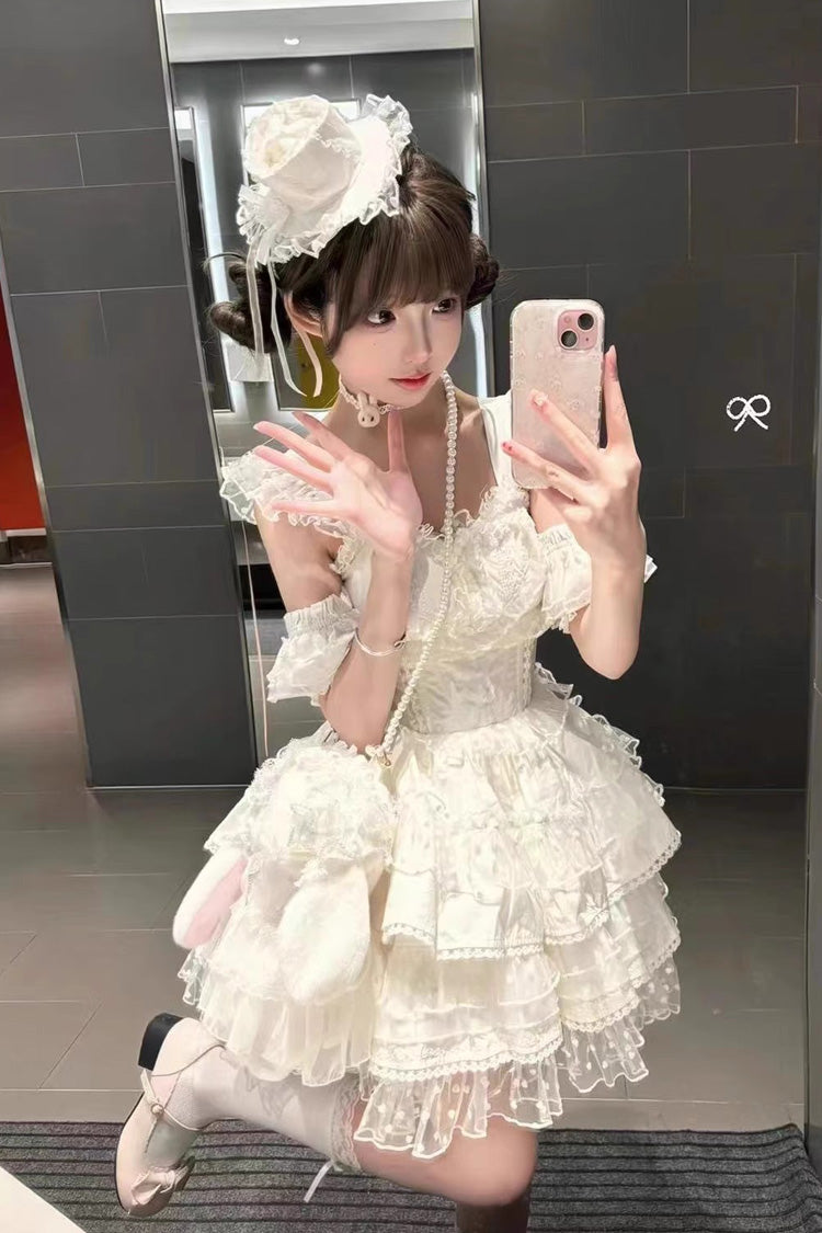 White Pray Multi-Layered Bowknot Lace Sweet Lolita Dress - Product - 2