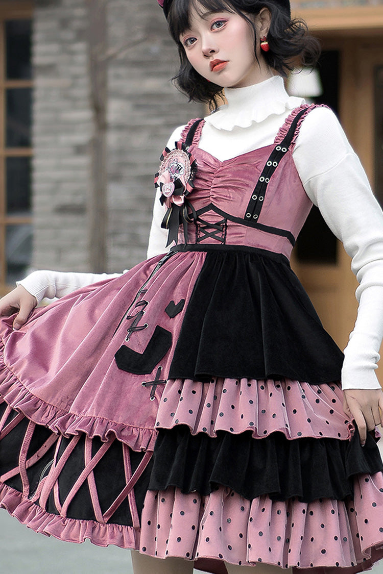 Red/Black Ruffle Stitching Vintage Sweet Lolita Dress - Product - 5