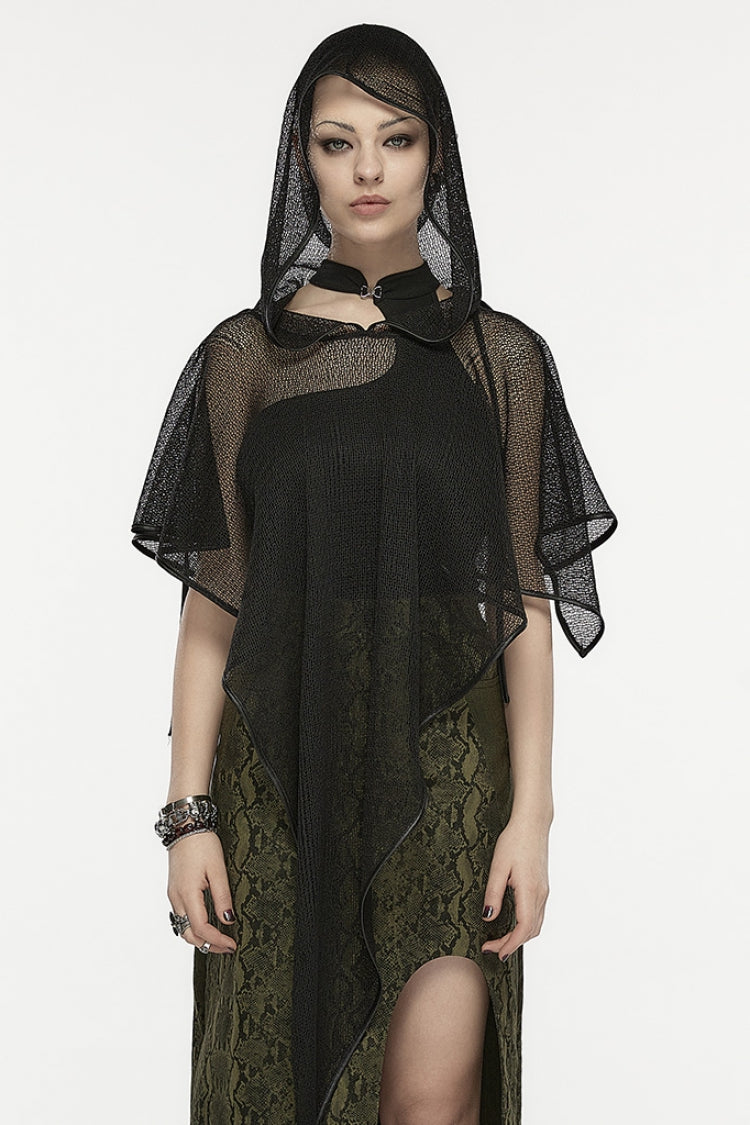 Black Hollow Hooded Women's Gothic Cloak - Black - 1