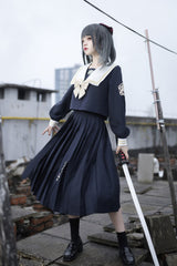 Japanese College Style Ruffle Bowknot Sweet Princess Lolita Skirt Set 2 Colors - Product - 6
