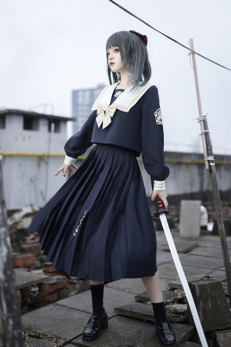 Japanese College Style Ruffle Bowknot Sweet Princess Lolita Skirt Set 2 Colors - Product - 6