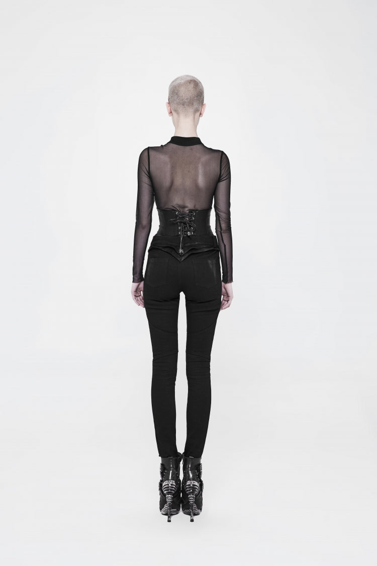 Black Lace-Up Slim Buckled Women's Punk Cool Girdle - Product - 2