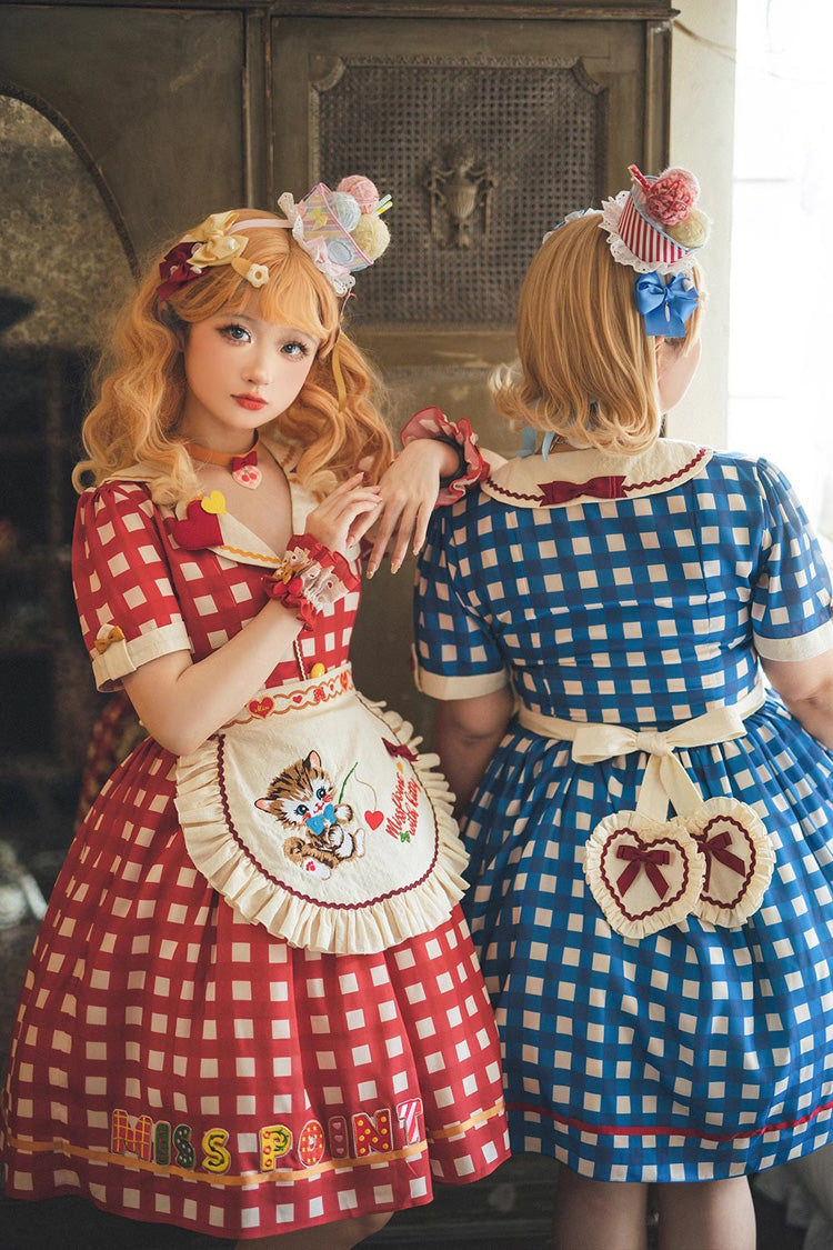 Sweetheart Cat Short Sleeves Print Embroidery Sweet Lolita Dress 3 Colors - Product - 8