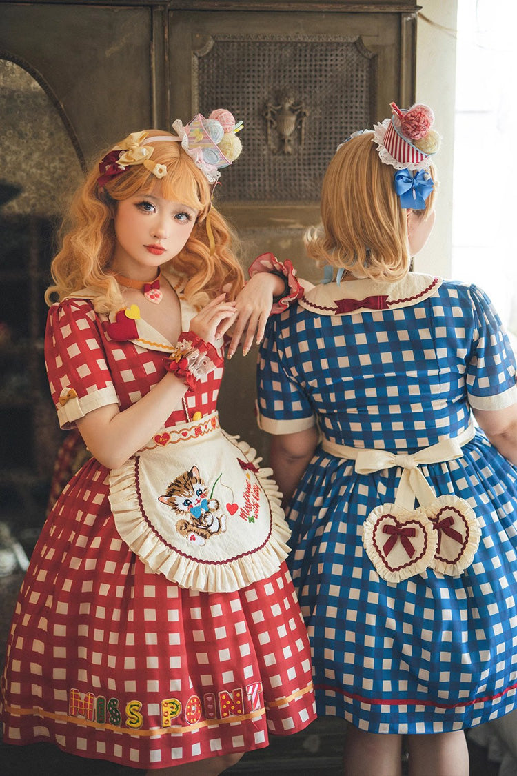 Sweetheart Cat Short Sleeves Print Embroidery Sweet Lolita Dress 3 Colors - Product - 8