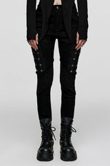 Black Stitching Slim Mesh Metal Eyelet Decoration Women's Steampunk Pants - Black - 1