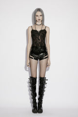Black Off Shoulder Sleeveless Lace-Up Slim Sheer Ripped Strappy Women's Punk Cool Corset - Product - 2