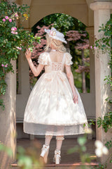 Apricot [Moon goddess *Mediana*] Polka Dot Print Ruffle Bowknot Asymmetric Sweet Elegant Lolita Dress - Product - 7