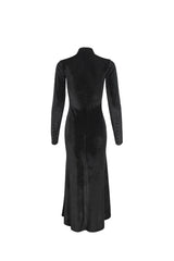 Black Small Stand Collar Cashew Paisley Lace On Chest Mesh Paneled Asymmetrical Hem Long Sleeve Women's Gothic Dress - Product - 9