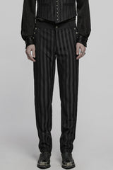 Black High Waisted Striped Print Men's Gothic Suit Pants - Black - 1