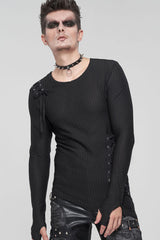 Black Gothic Asymmetry Drawstring Decoration Coarse Net Men's Shirt - Product - 3