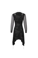 Black Shoulder Cutout Tie Rope V Neck Pattern Print Decorative Women's Gothic Dress - Product - 7