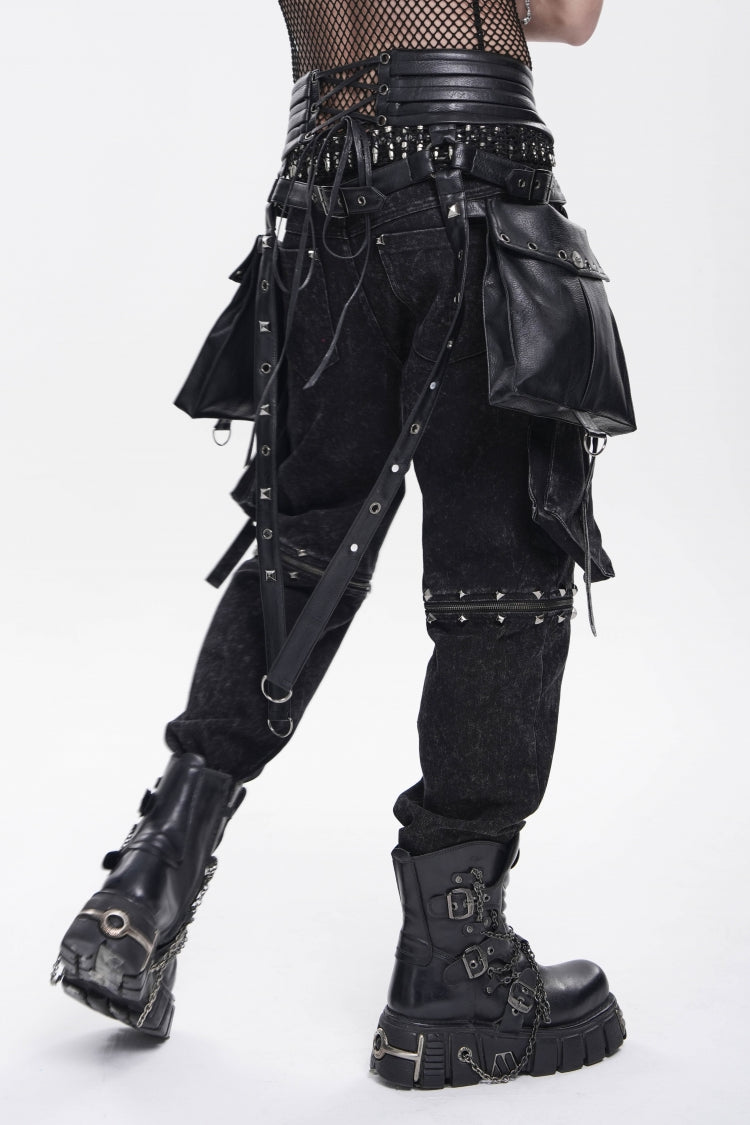 Black Lace-Up Studded Buckled Zippered Eyelet Men's Punk Cool Accessory with Pouches - Product - 6