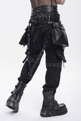 Black Lace-Up Studded Buckled Zippered Eyelet Men's Punk Cool Accessory with Pouches - Product - 6