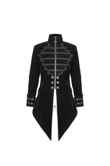 Black Stand Collar Lace Splice Swallow Tailed Men's Gothic Coat - Product - 7