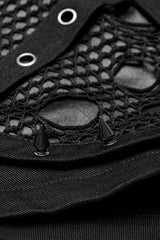 Black Faux Leather Stitching Mesh Buckles Women's Steampunk Shorts - Product - 8