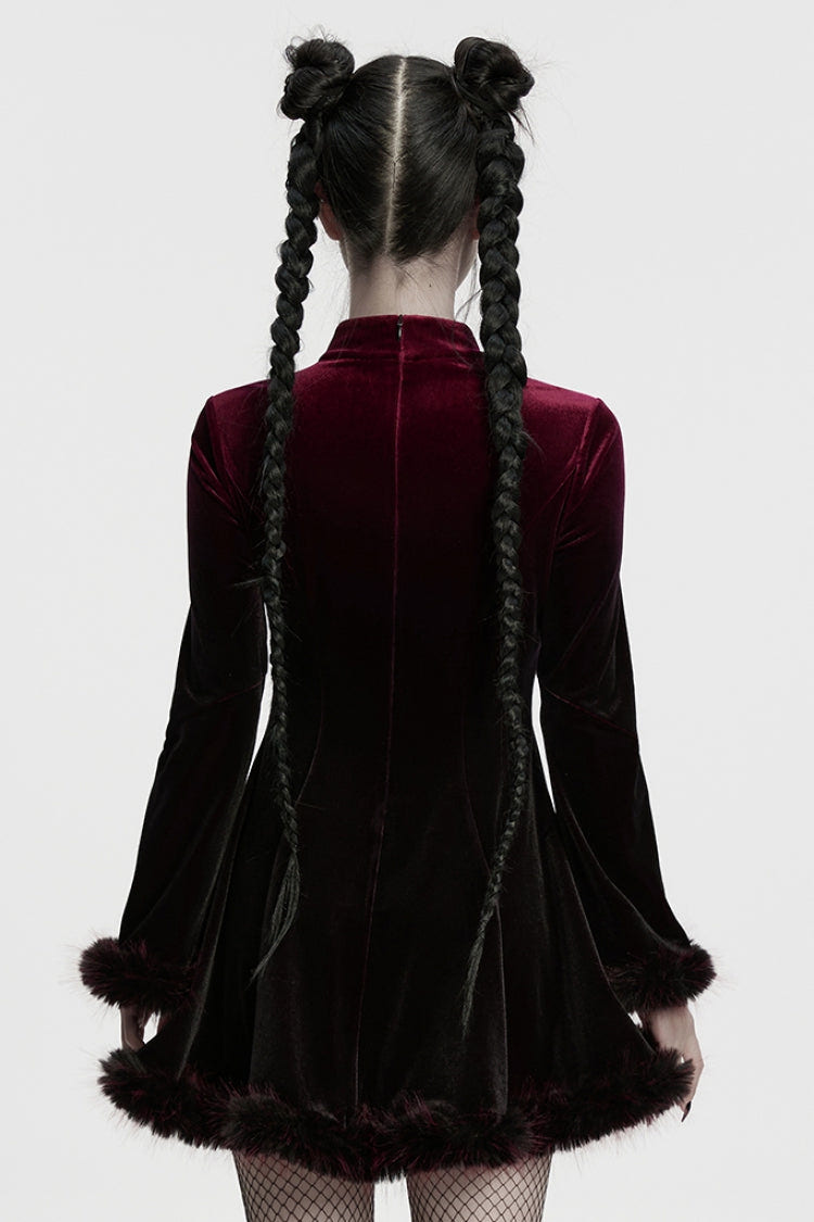 Black/Red Long Sleeves Gradient Women's Gothic Dress - Product - 3