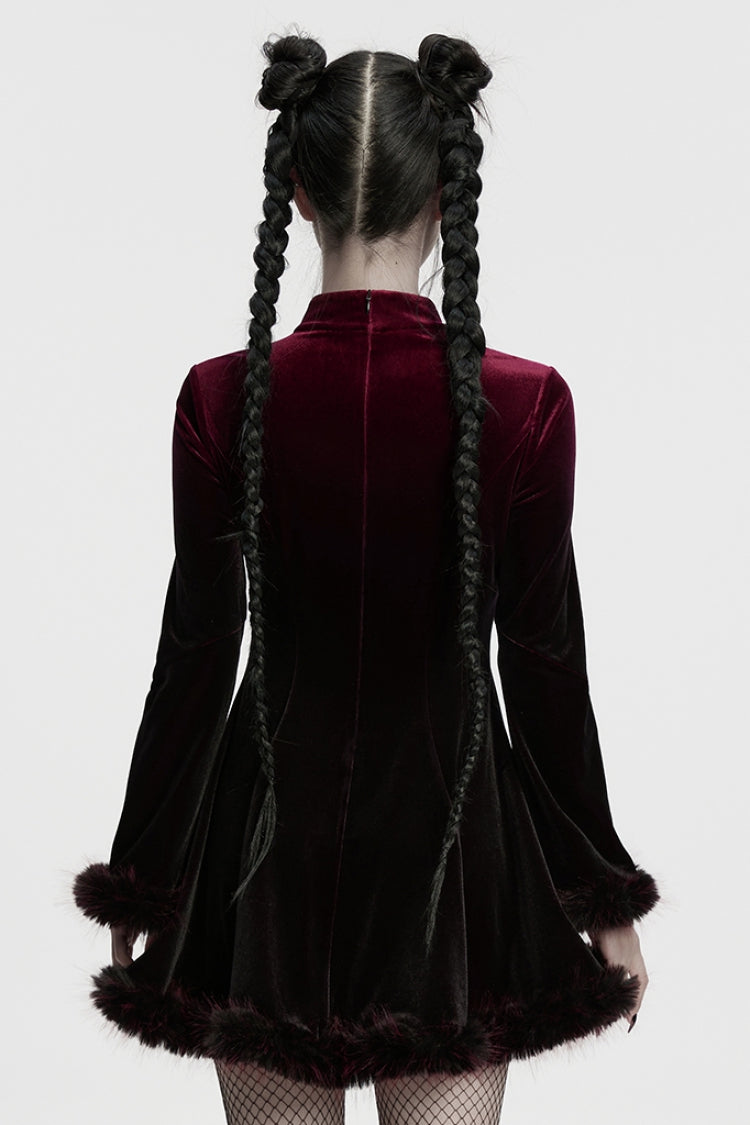 Black/Red Long Sleeves Gradient Women's Gothic Dress - Product - 3