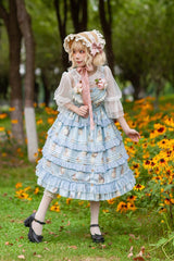 Miss Rabbit Dance Print Multi-layer Ruffle Sweet Elegant Lolita Jsk Dress 4 Colors - Product - 5