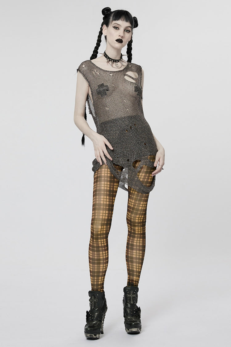 Sleeveless Mesh Ripped Women's Steampunk Sweater 2 Colors - Product - 10
