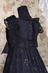 Black Triple-Layered Ruffle Hot Stamping Bowknot Classic Gothic Princess Lolita Jsk Dress - Product - 5