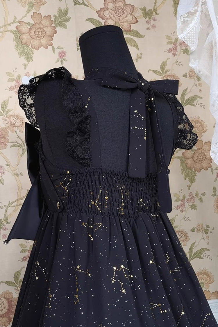 Black Triple-Layered Ruffle Hot Stamping Bowknot Classic Gothic Princess Lolita Jsk Dress - Product - 5