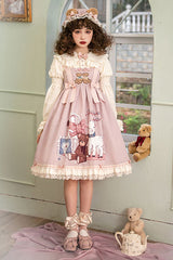 Pink Sheep & Bear Print Alice Girl Bowknot Ruffled Sweet Lolita JSK Dress - Product - 5