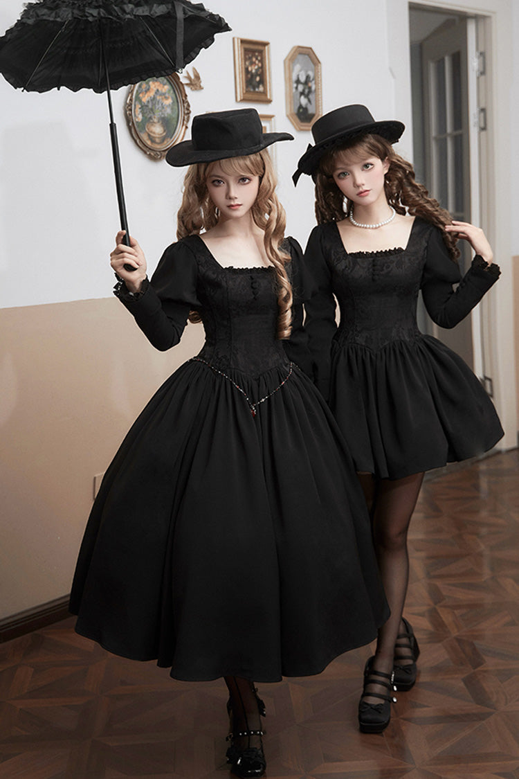 Black [Old Testament] Short Sleeves Ruffle Embroidery Bowknot Lace-Up Gothic Lolita Dress 2 Versions - Product - 9