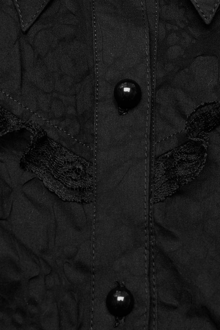 Women's Lapel Collar Long Sleeves Print Stitching Lace Gothic Blouse 2 Colors - Product - 6