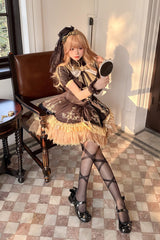 Black [Gilded Oath] Short Sleeves Double-Layered Ruffle Embroidery Bowknot Gothic Lolita Dress - Product - 4