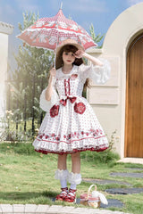 White [Strawberry Diary] Print Ruffle Bowknot Sweet Lolita Jsk Dress - Product - 2