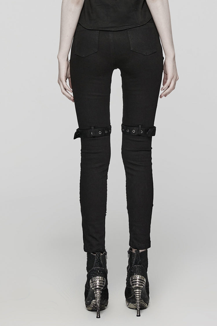 Black Mesh Women's Punk Cutout Eyelet Jeans - Product - 3