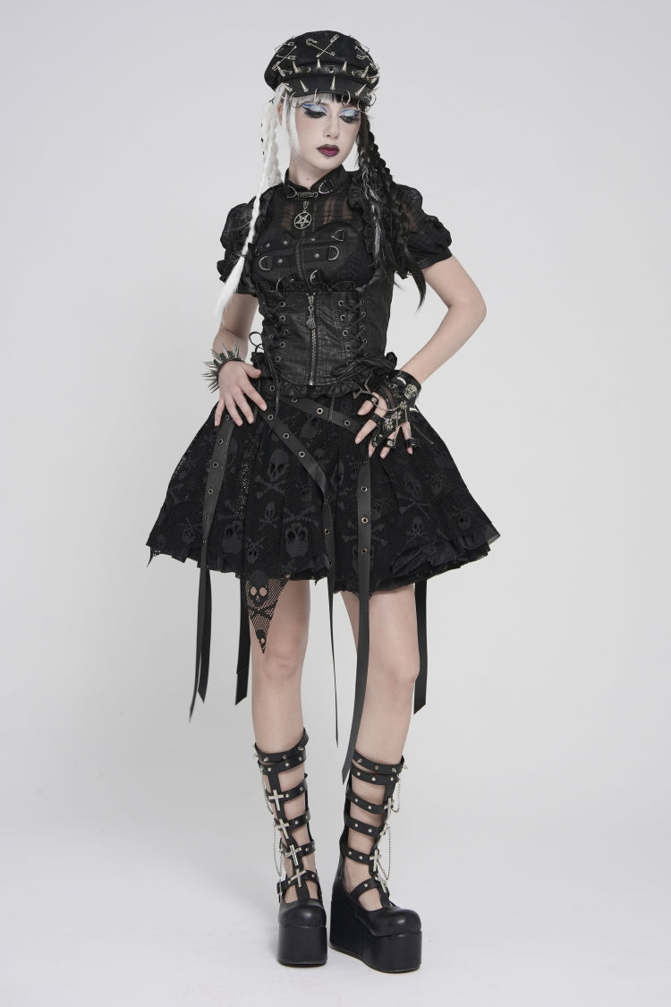 Black Bow Lace-Up Slim Zippered Women's Gothic Swallow-tailed Vest - Product - 7