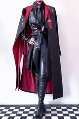 Black/Red [Night Sentinel] Long Sleeves Ouji Gothic Lolita Long Trench Coat - Black/Red - 1