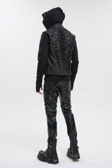 Black Front And Rear String Micro Stretch Cotton Stand Collar Men's Punk Vest - Product - 6