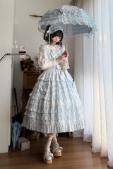 Blue [Heart In Love] Multi-Layered Ruffled Bow Sweet Lolita Jsk Dress - Product - 10