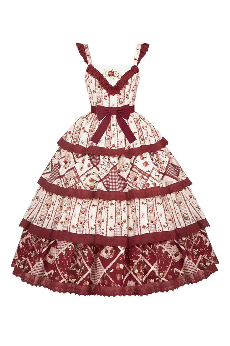 Red Multi-layer Sunflower Print Ruffle Embroidery Sweet Chinese Style Lolita Jsk Dress - Product - 3