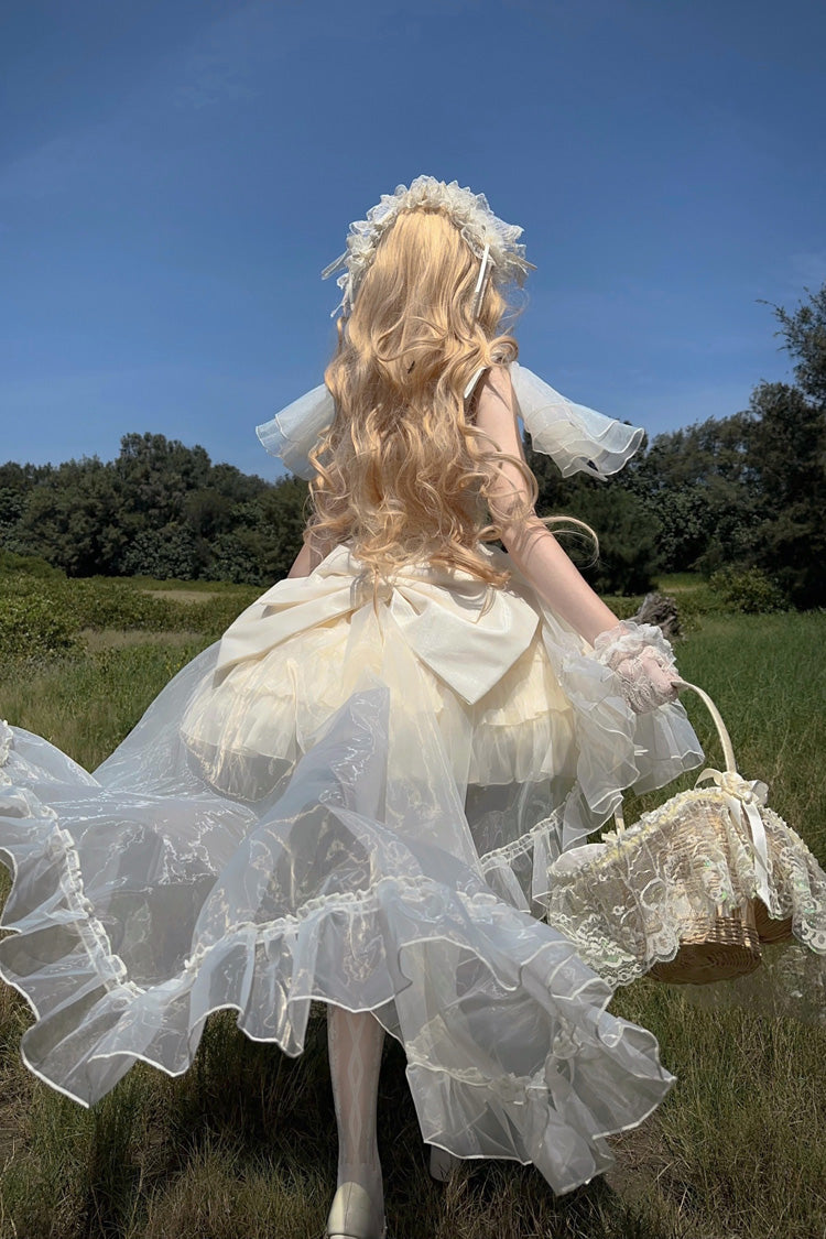 Apricot [Cream Cake] Sleeveless Multi-Layered Ruffle Bowknot Sweet Princess Lolita Jsk Dress Set - Product - 5