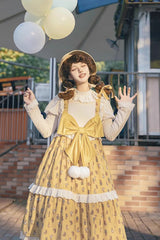 Yellow Stuffed Bear Print Bowknot Sweet Lolita Jsk Dress - Product - 4