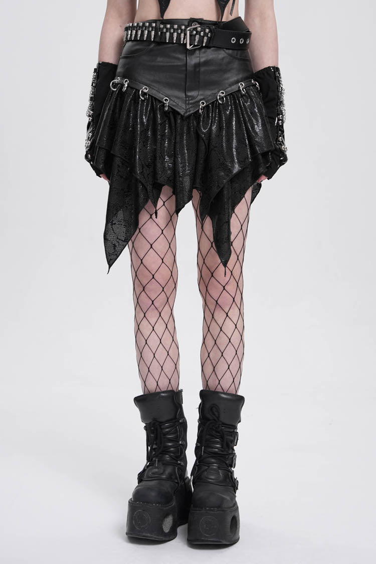 Black High Waisted Ruffle Irregular Women's Punk Skirt - Product - 13
