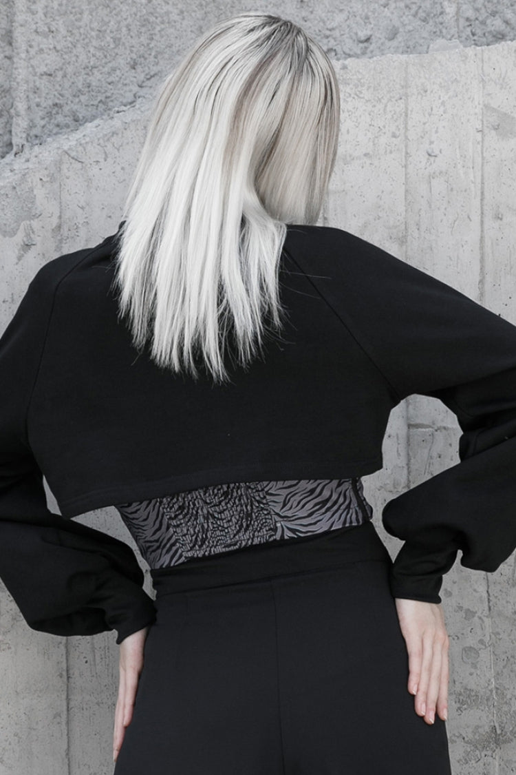 Black Metal Double Zipper Round Collar Long Sleeves Women's Gothic Coat - Product - 3