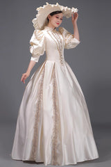 Champagne European Court Short Sleeves Sweet Vintage Princess Victorian Dress - Product - 2