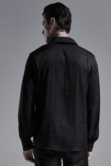 Jacquard Long Sleeve Front Metal Eyelets Lace Up Metal Carving Buckle Cuff Men's Gothic Shirt 3 Colors - Product - 5