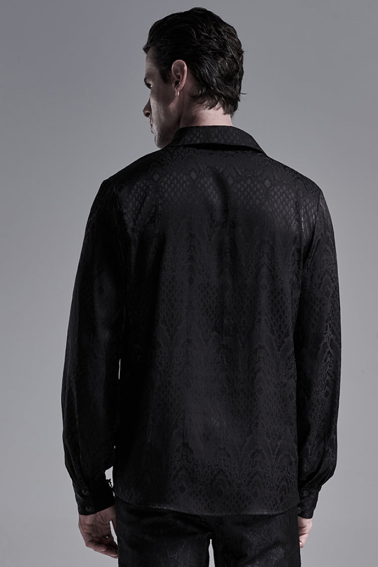 Jacquard Long Sleeve Front Metal Eyelets Lace Up Metal Carving Buckle Cuff Men's Gothic Shirt 3 Colors - Product - 5