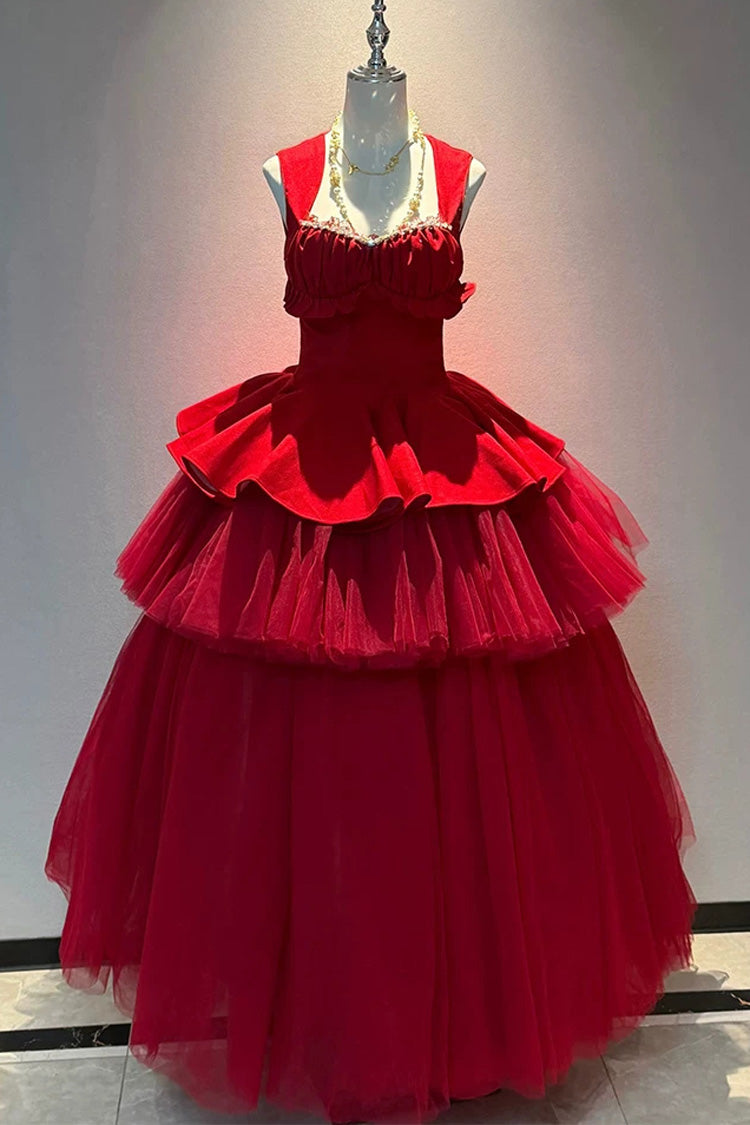 Red [Romantic Rose] Square Collar Sleeveless Ruffled Classic Ballet Lolita Dress - Product - 2