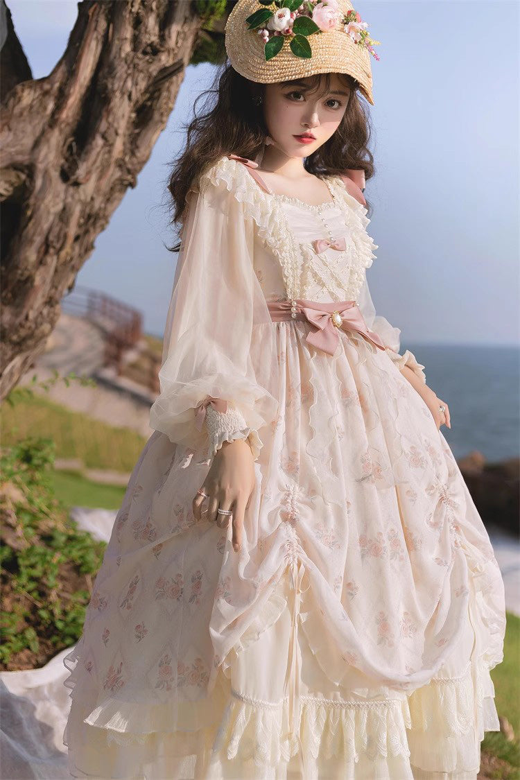 Ivory Time Letter Multi-layer Print Ruffle Bowknot Daily Sweet Elegant Lolita Dress - Product - 8