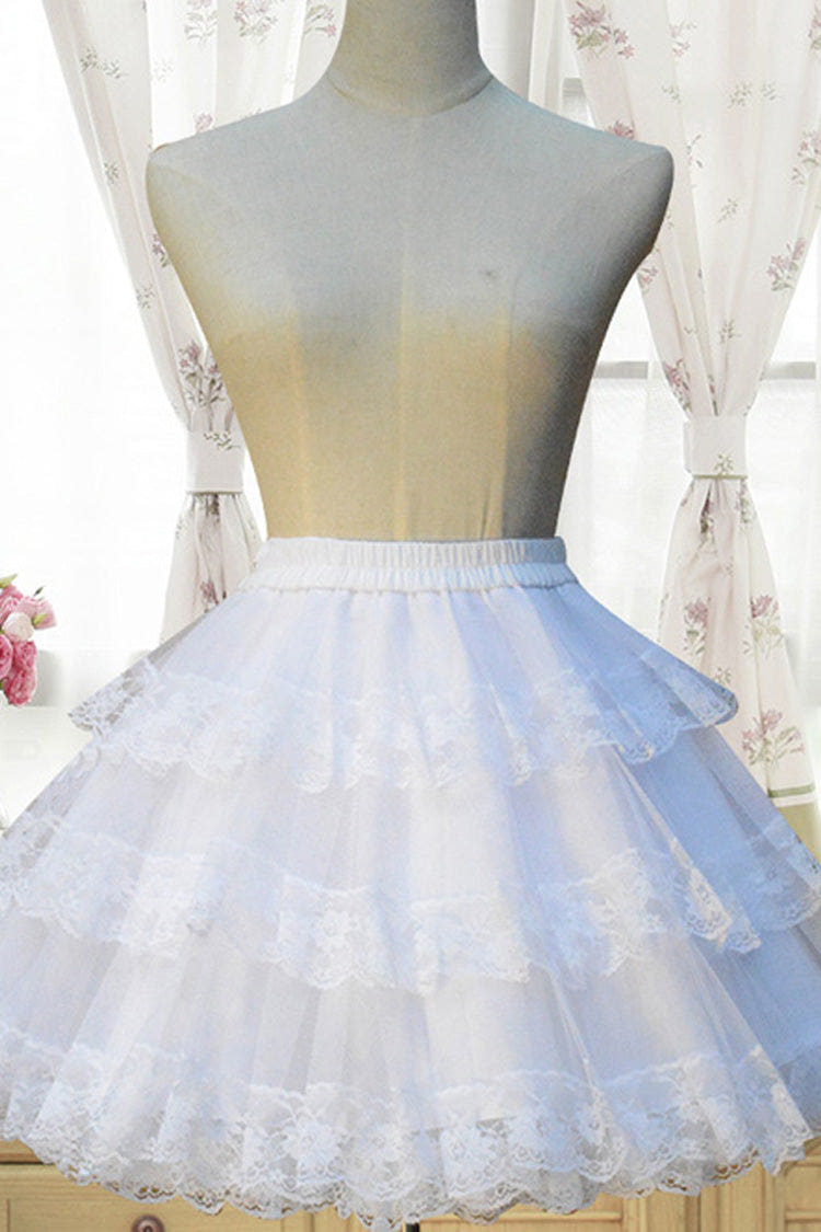 White Cotton Organza Lining Lace Lolita Tiered Skirt - White - 1