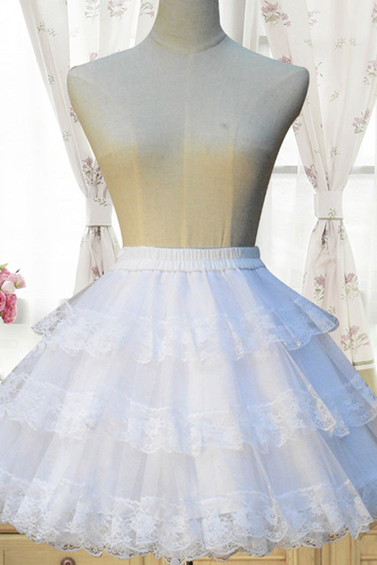 White Cotton Organza Lining Lace Lolita Tiered Skirt - White - 1