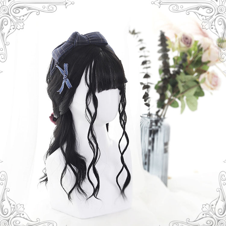 Black Air Bangs Long Hair Water Pattern Curly Classic Lolita Wigs - Product - 3